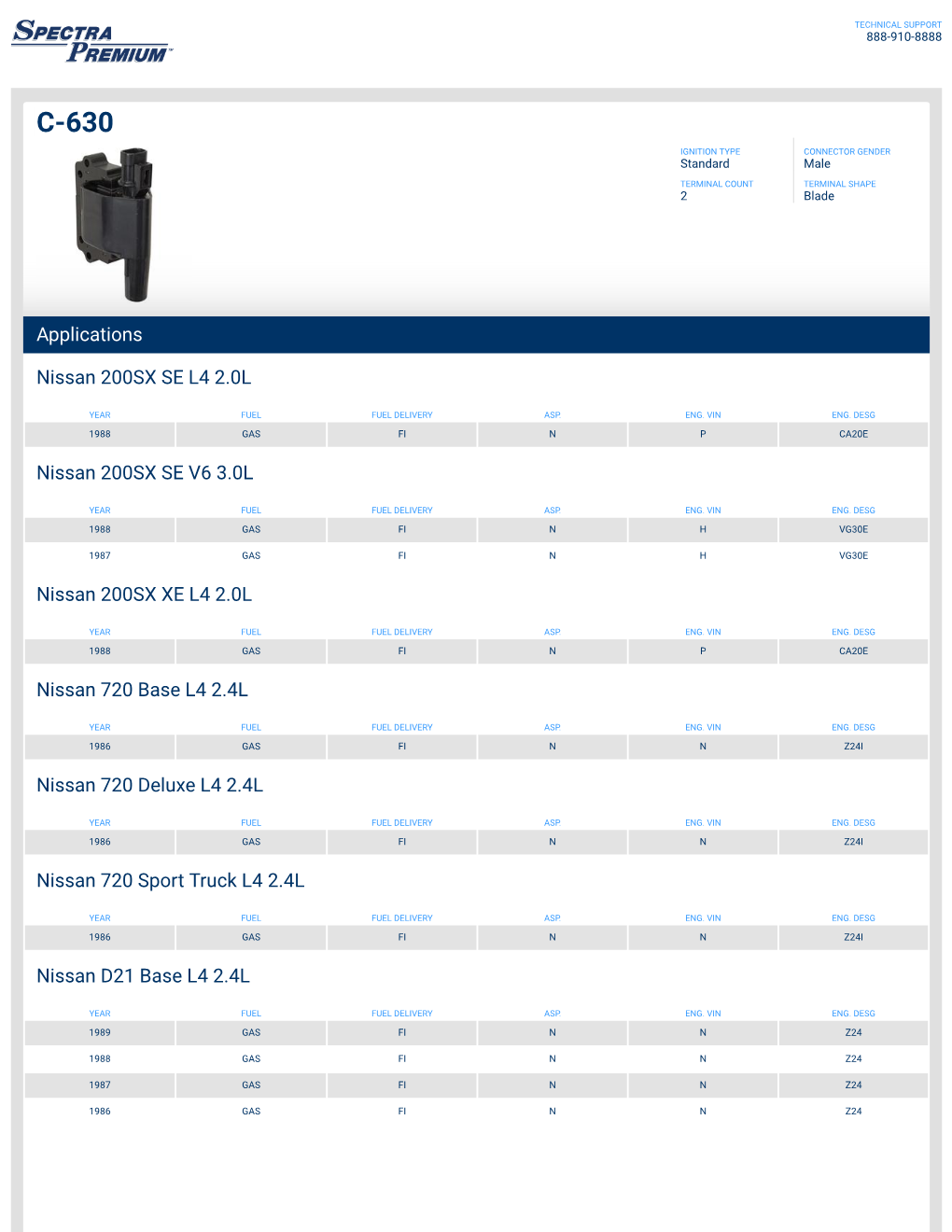 Applications Nissan 200SX SE L4 2.0L Nissan 200SX SE V6 3.0L Nissan 200SX XE L4 2.0L Nissan 720 Base L4 2.4L Nissan 720 Deluxe L