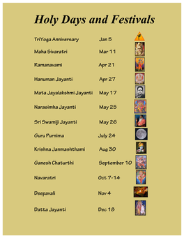 Holy Days and Festivals