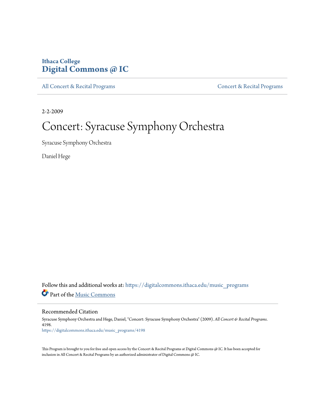 Concert: Syracuse Symphony Orchestra Syracuse Symphony Orchestra