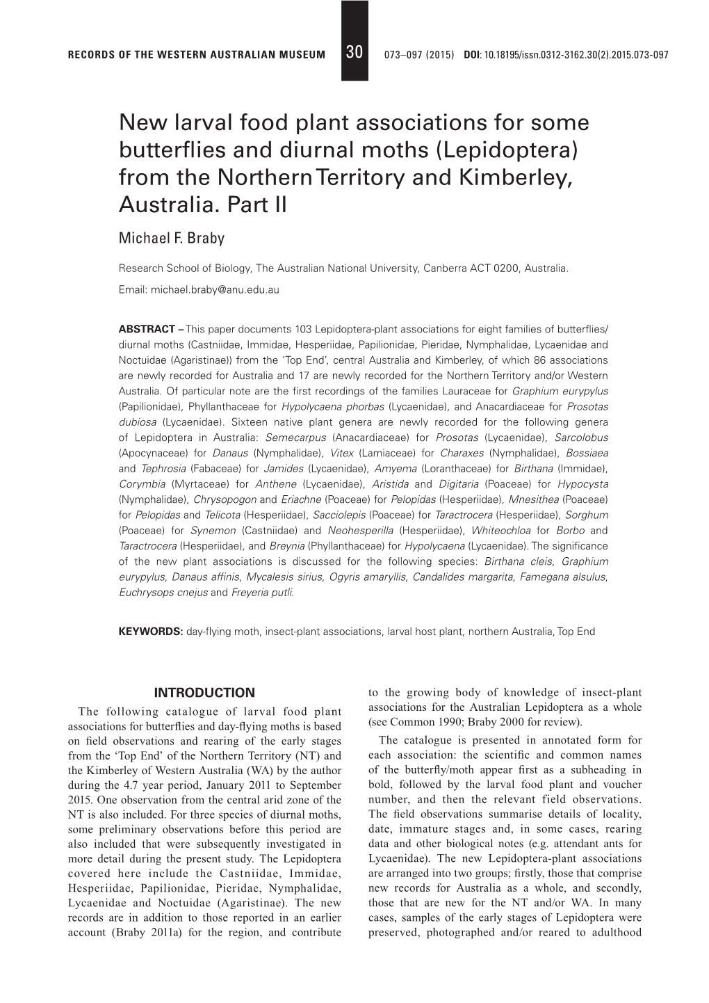 New Larval Food Plant Associations for Some Butterflies and Diurnal Moths (Lepidoptera) from the Northern Territory and Kimberley, Australia