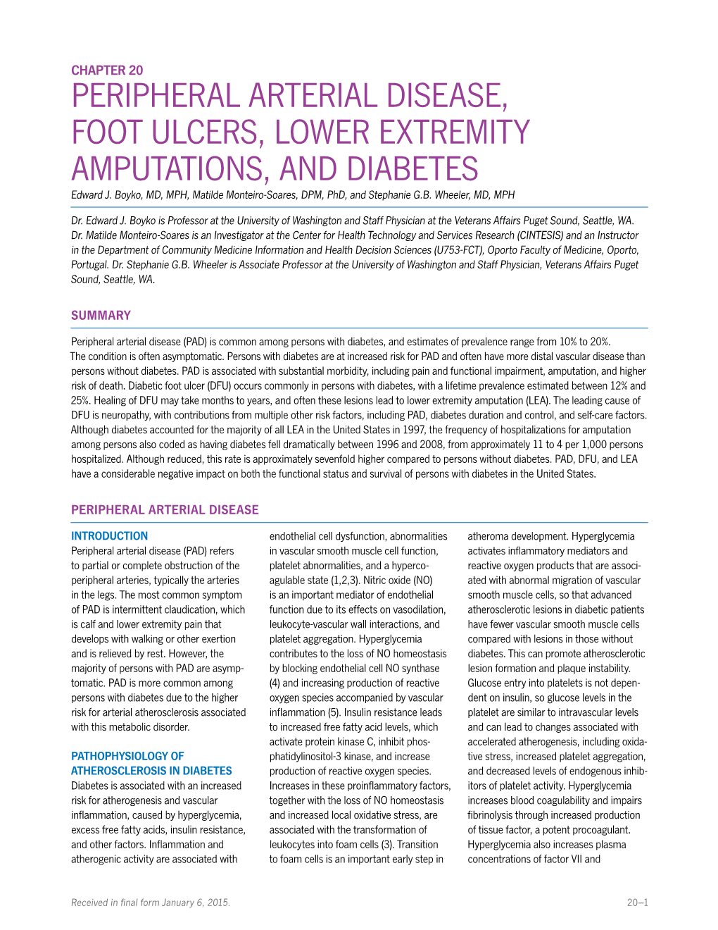 Chapter 20: Peripheral Arterial Disease, Foot Ulcers, Lower Extremity Amputations, and Diabetes