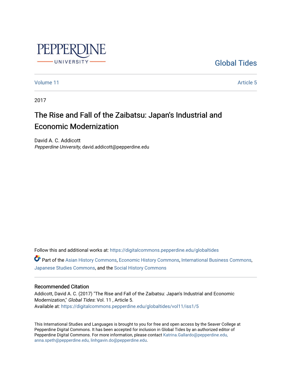 Japan's Industrial and Economic Modernization