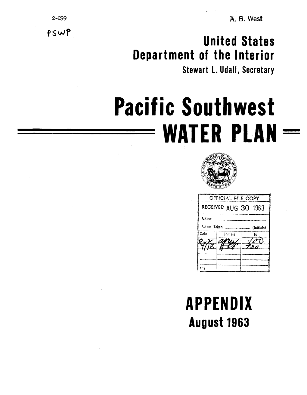 Pacific Southwest WATER PLAN =