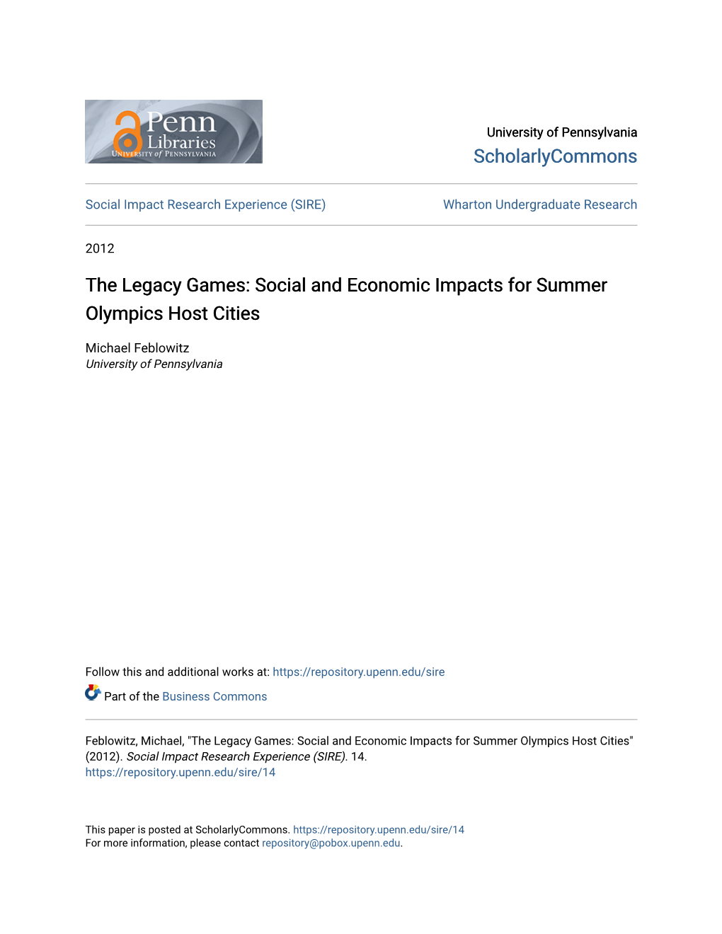 Social and Economic Impacts for Summer Olympics Host Cities DocsLib