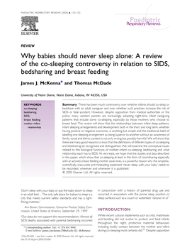 Why Babies Should Never Sleep Alone: a Review of the Co-Sleeping Controversy in Relation to SIDS, Bedsharing and Breast Feeding