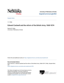 Edward Cardwell and the Reform of the British Army, 1868-1874
