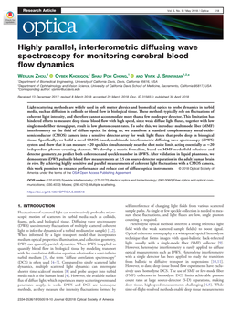 Highly Parallel, Interferometric Diffusing Wave Spectroscopy for Monitoring Cerebral Blood Flow Dynamics