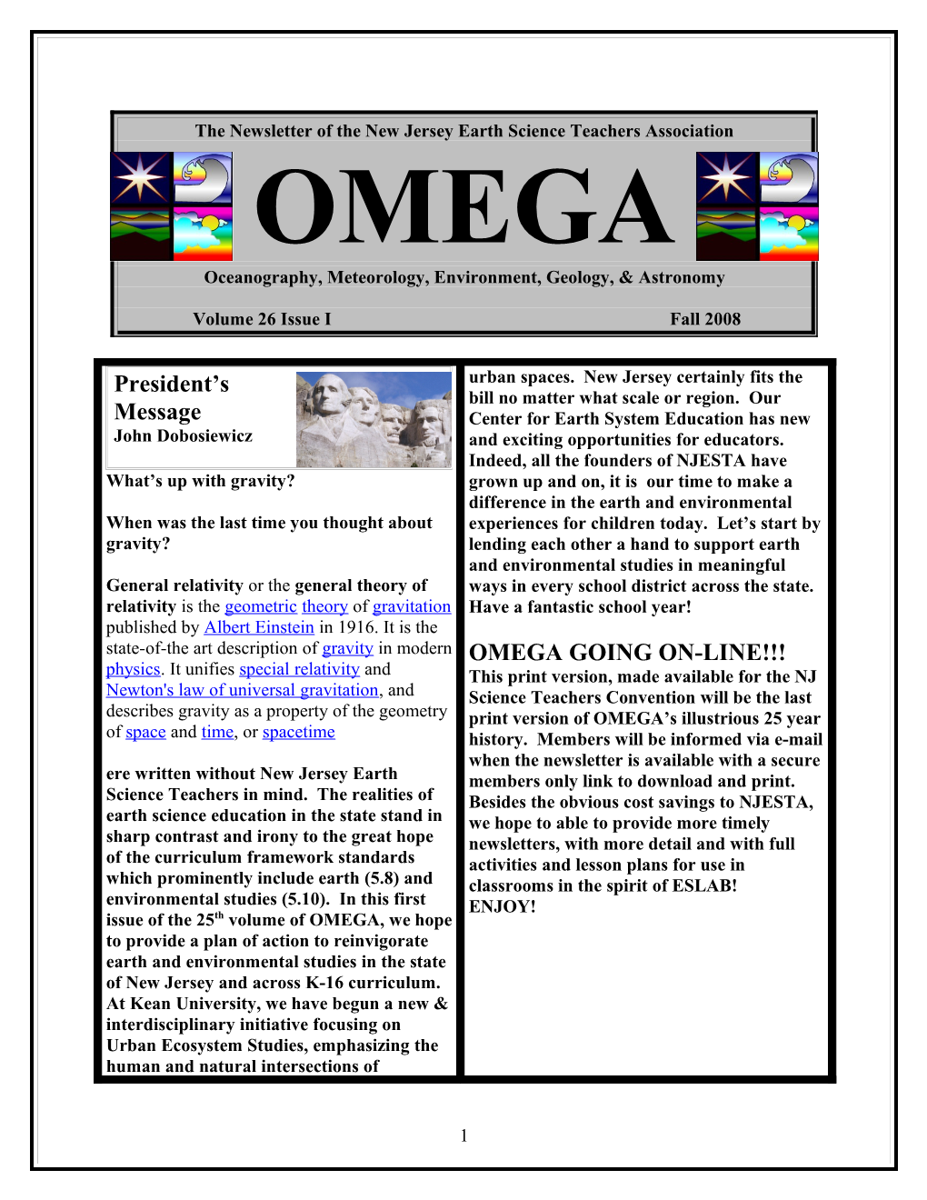 The Newsletter of the New Jersey Earth Science Teachers Association