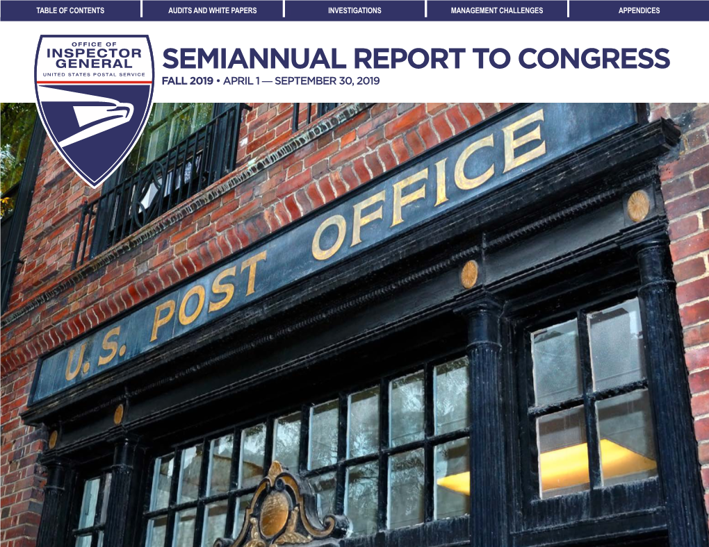 USPSOIG Semiannual Report to Congress, Fall 2019