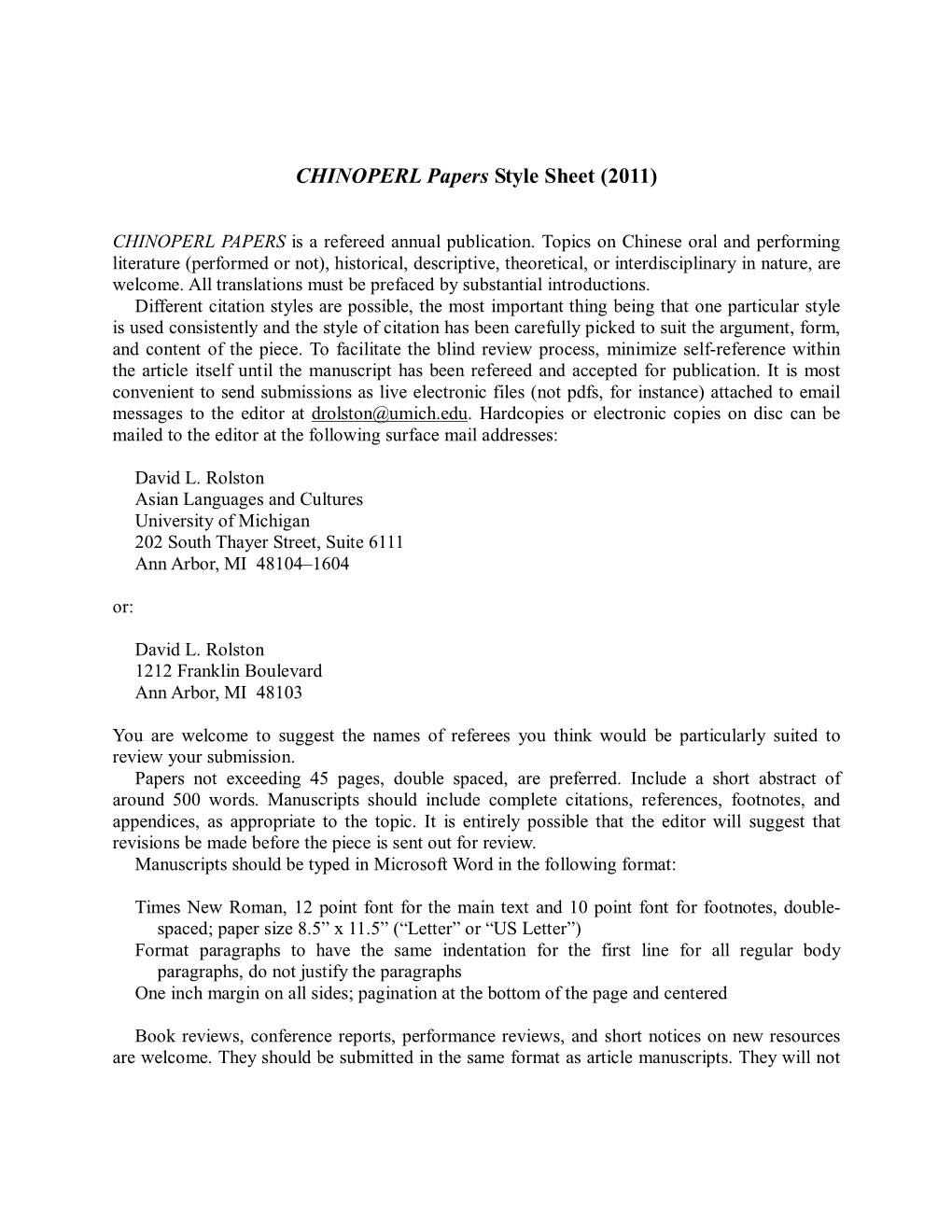 CHINOPERL Papers Style Sheet (2011)