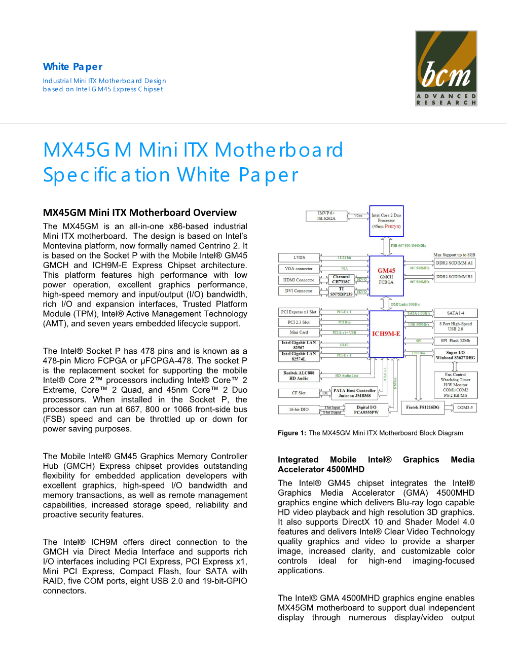 MX45GM Mini ITX Motherboard Specification White Paper