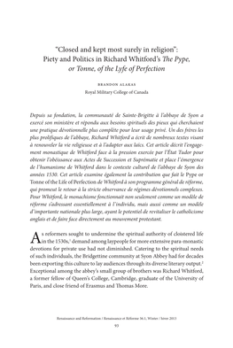 Piety and Politics in Richard Whitford's The