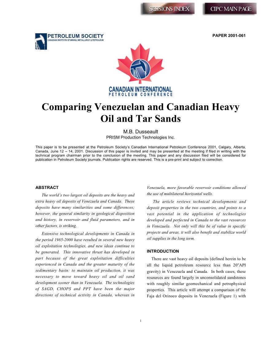 Comparing Venezuelan and Canadian Heavy Oil and Tar Sands