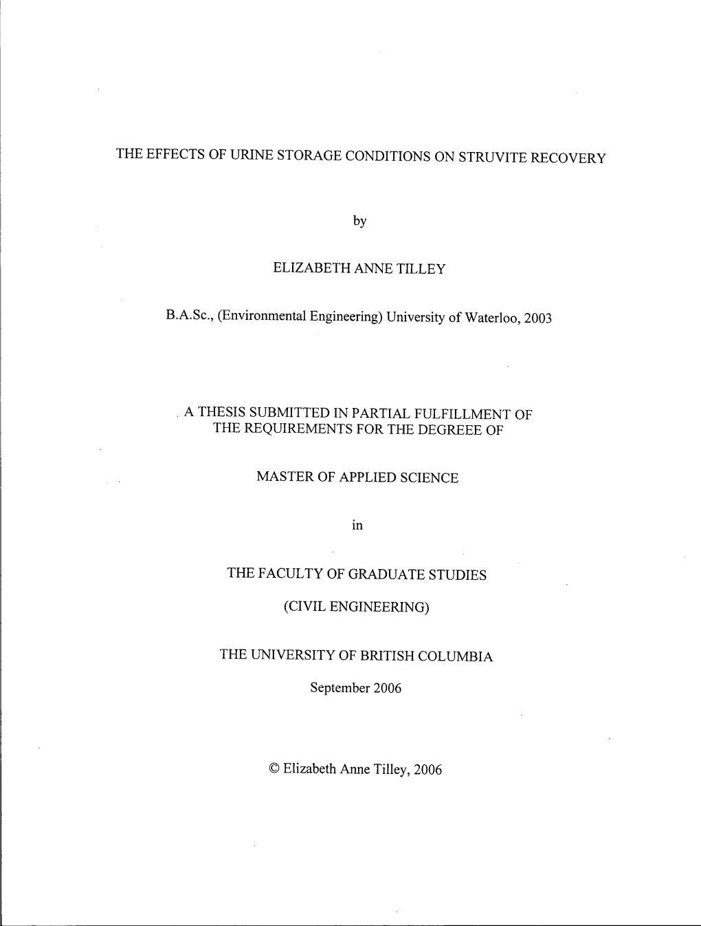 The Effects of Urine Storage Conditions on Struvite Recovery