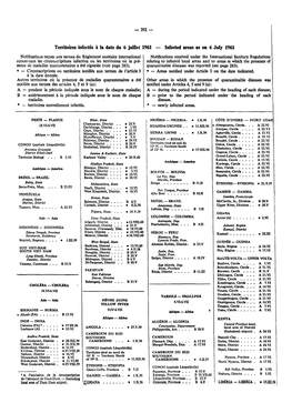 Territoires Infectés À La Date Du 6 Juillet 1961 — Infected Areas As on 6 July 1961