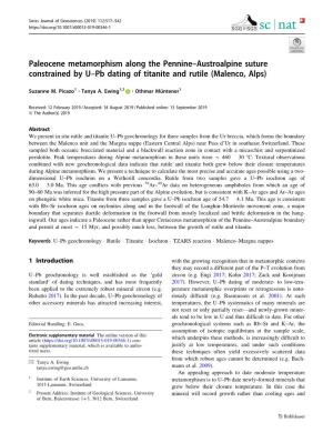 Paleocene Metamorphism Along the Pennine–Austroalpine Suture Constrained by U–Pb Dating of Titanite and Rutile (Malenco, Alps)