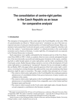 The Consolidation of Centre-Right Parties in the Czech Republic As an Issue for Comparative Analysis*