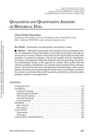 Qualitative and Quantitative Analyses of Historical Data