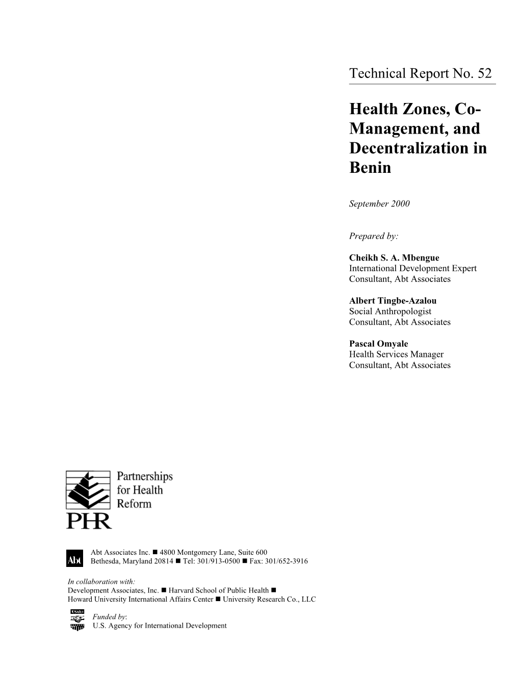Health Zones, Co- Management, and Decentralization in Benin