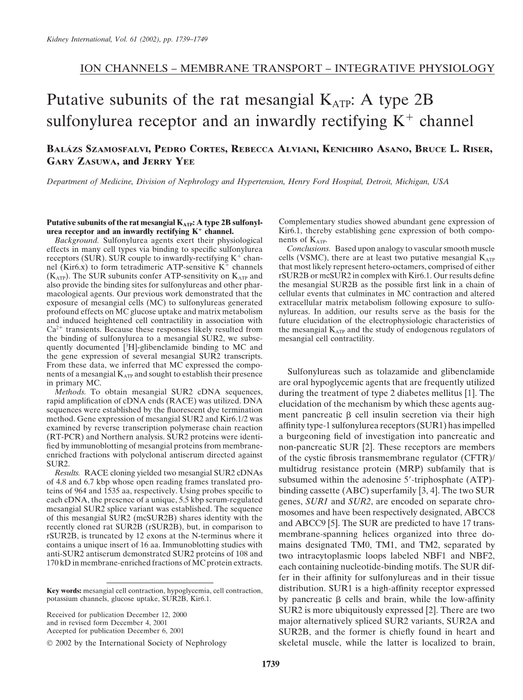 A Type 2B Sulfonylurea Receptor and an Inwardly Rectifying K+ Channel