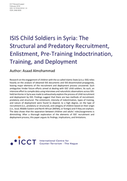 ISIS Child Soldiers in Syria: the Structural and Predatory Recruitment, Enlistment, Pre-Training Indoctrination, Training, and Deployment