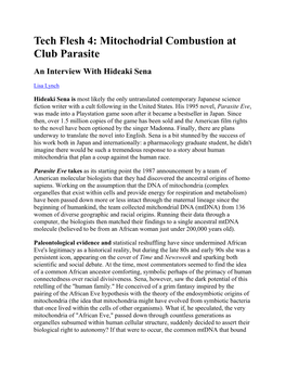 Mitochodrial Combustion at Club Parasite an Interview with Hideaki Sena