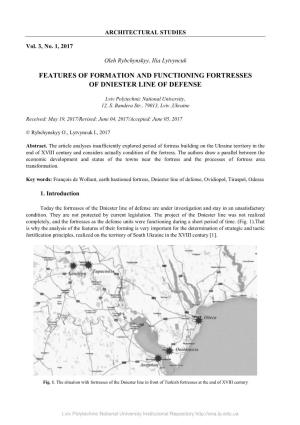 Features of Formation and Functioning Fortresses of Dniester Line of Defense