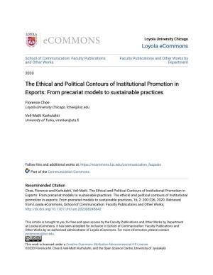 The Ethical and Political Contours of Institutional Promotion in Esports: from Precariat Models to Sustainable Practices