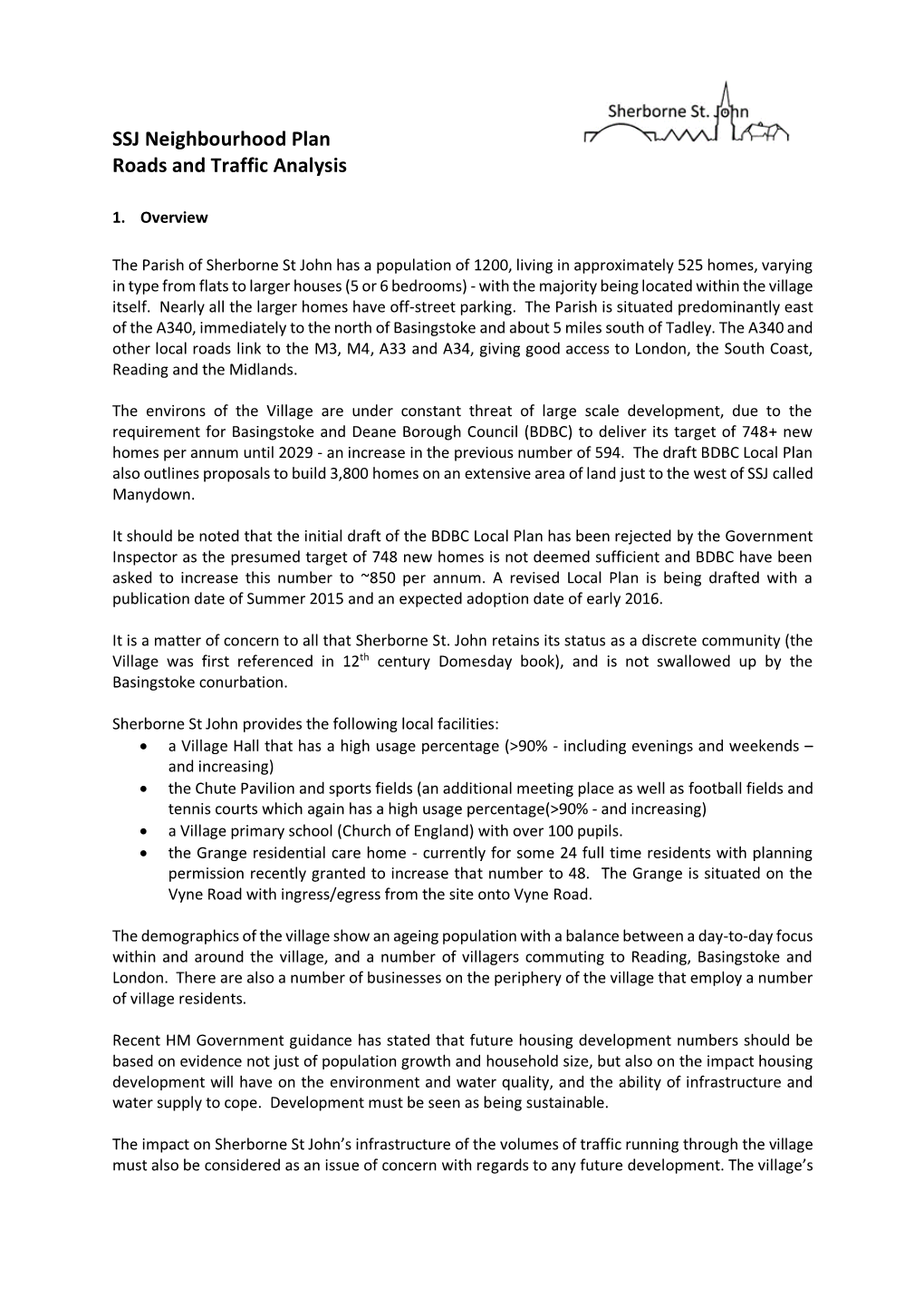 SSJ Neighbourhood Plan Roads and Traffic Analysis