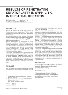 Results of Penetrating Keratoplasty in Syphilitic Interstitial Keratitis