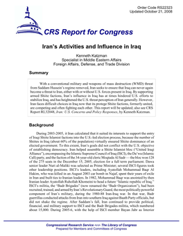 Iran's Activities and Influence in Iraq
