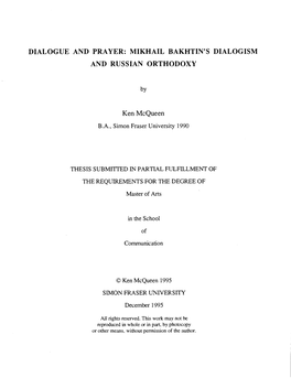 Mikhail Bakhtin's Dialogism and Russian Orthodoxy