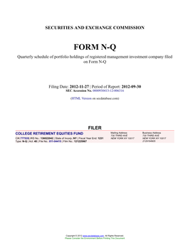 COLLEGE RETIREMENT EQUITIES FUND Form N-Q Filed 2012-11-27