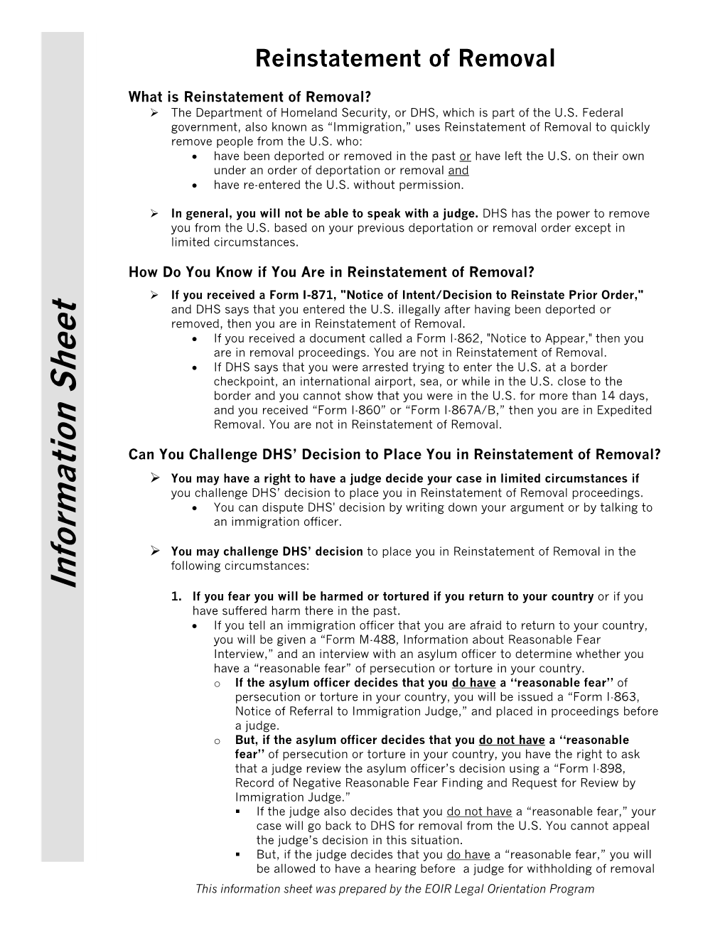 Reinstatement of Removal