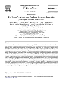 The 'Orsten'—More Than a Cambrian Konservat-Lagerstätte Yielding