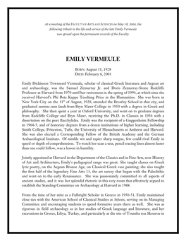 Vermeule Was Spread Upon the Permanent Records of the Faculty