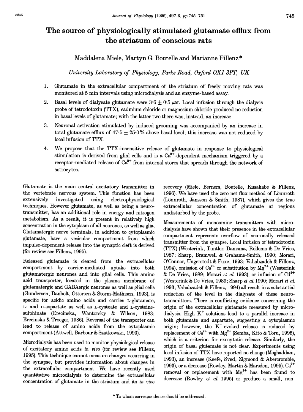 The Source of Physiologically Stimulated Glutamate Efflux from the Striatum of Conscious Rats