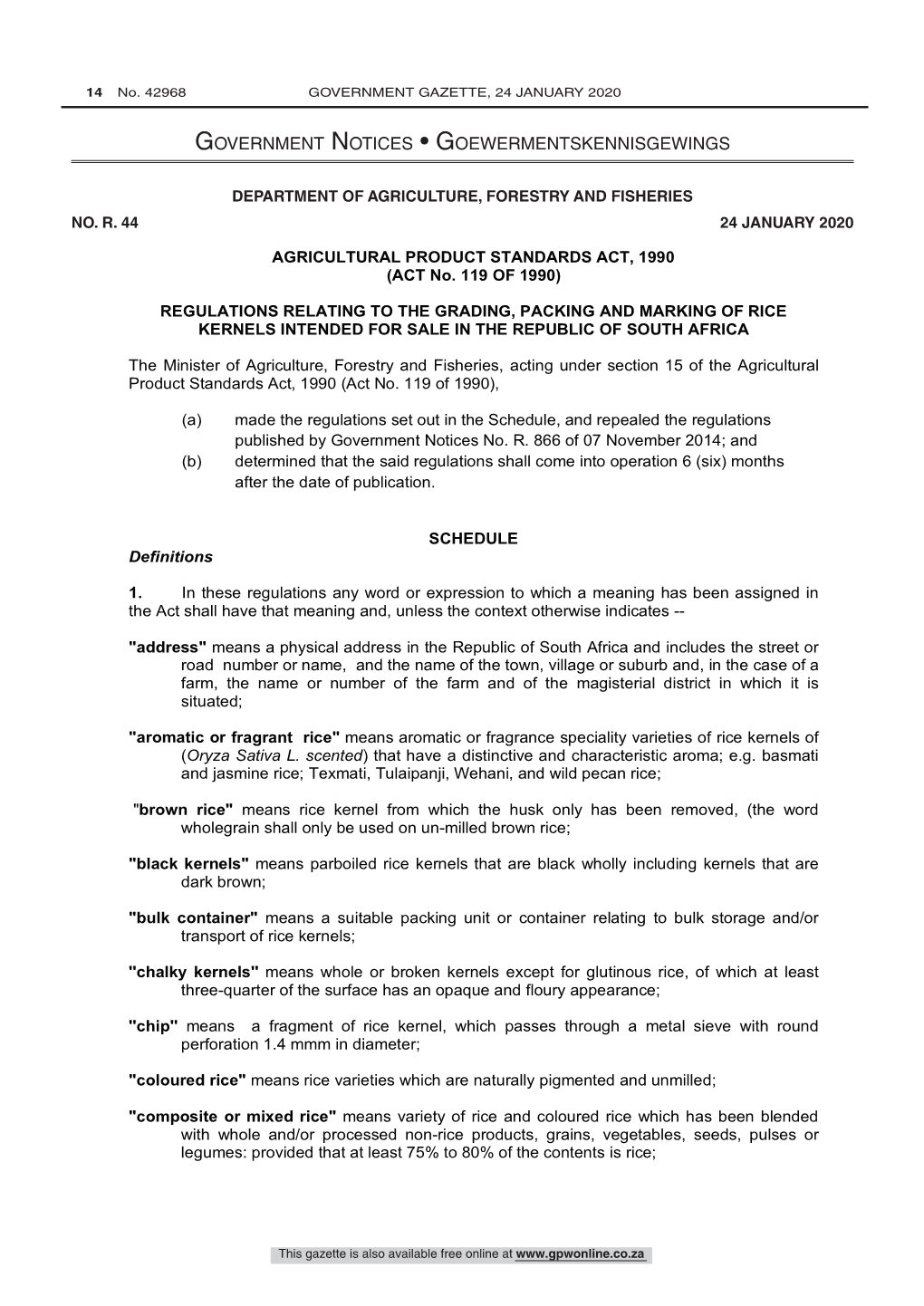 Agricultural Product Standards Act: Regulations: Grading, Packing And