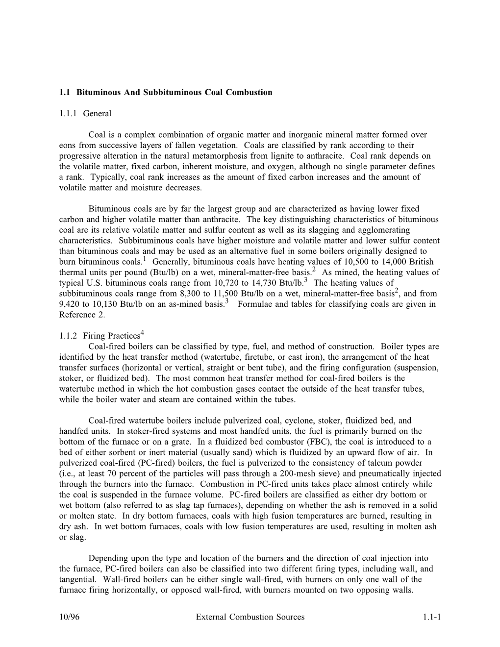 1.1 Bituminous and Subbituminous Coal Combustion 1.1.1 General