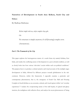 Narratives of Development in South Asia: Kolkata, South City And