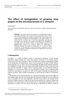 The Effect of Biologization of Growing Wine Grapes on the Microbocenosis of a Vineyard