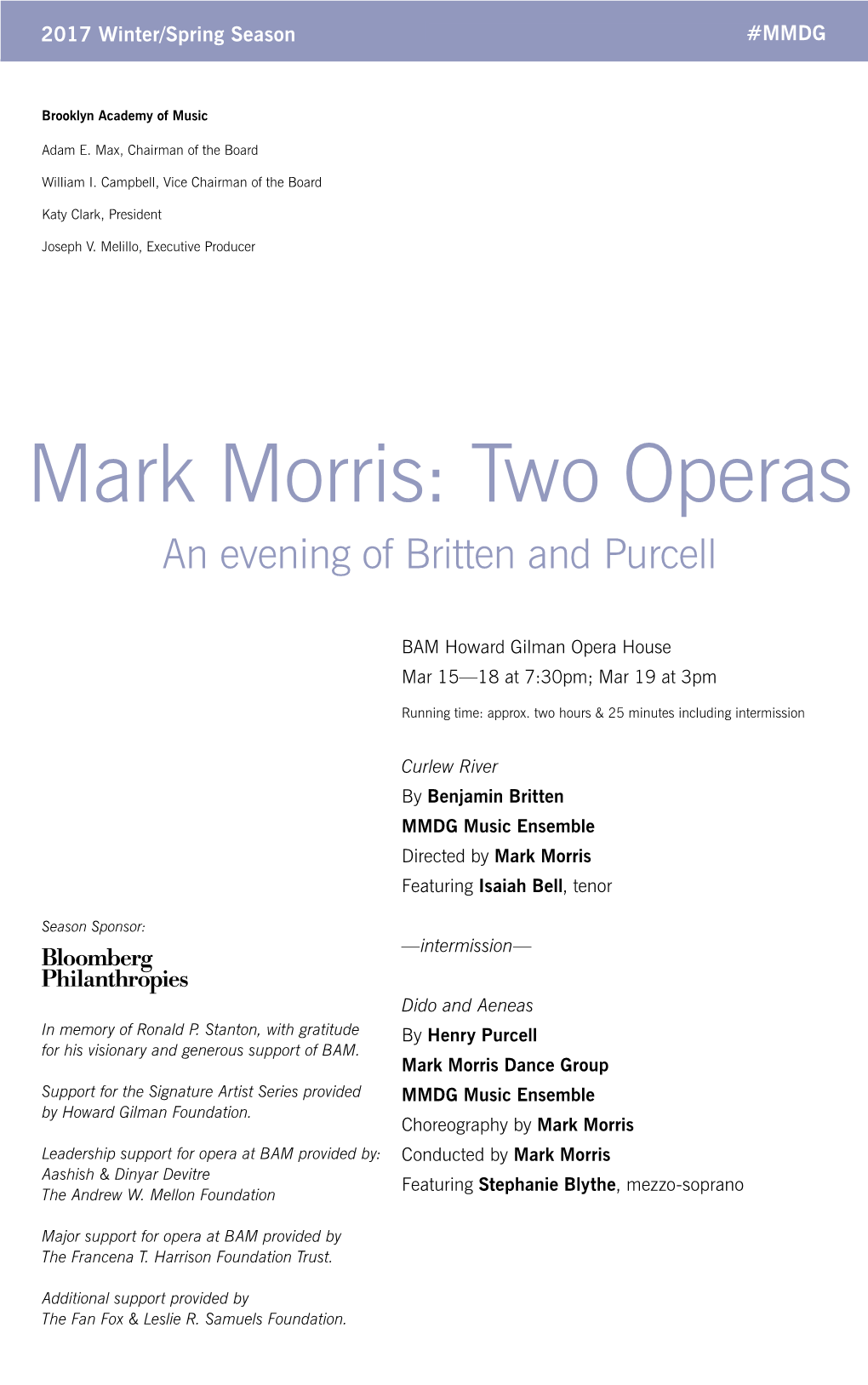 Mark Morris Two Operas an Evening of Britten and Purcell