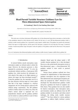 Head Pursuit Variable Structure Guidance Law for Three-Dimensional Space Interception
