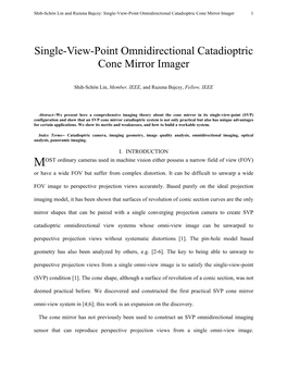 Single-View-Point Omnidirectional Catadioptric Cone Mirror Imager 1
