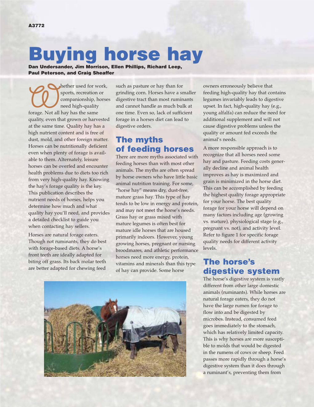 Buying Horse Hay Dan Undersander, Jim Morrison, Ellen Phillips, Richard Leep, Paul Peterson, and Craig Sheaffer