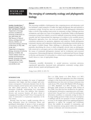 The Merging of Community Ecology and Phylogenetic Biology