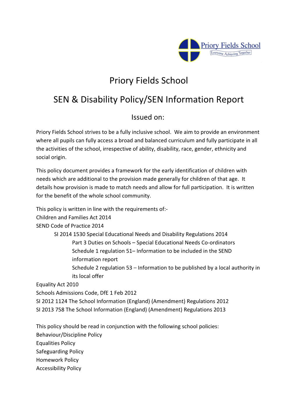 School's SEND Policy Information Report