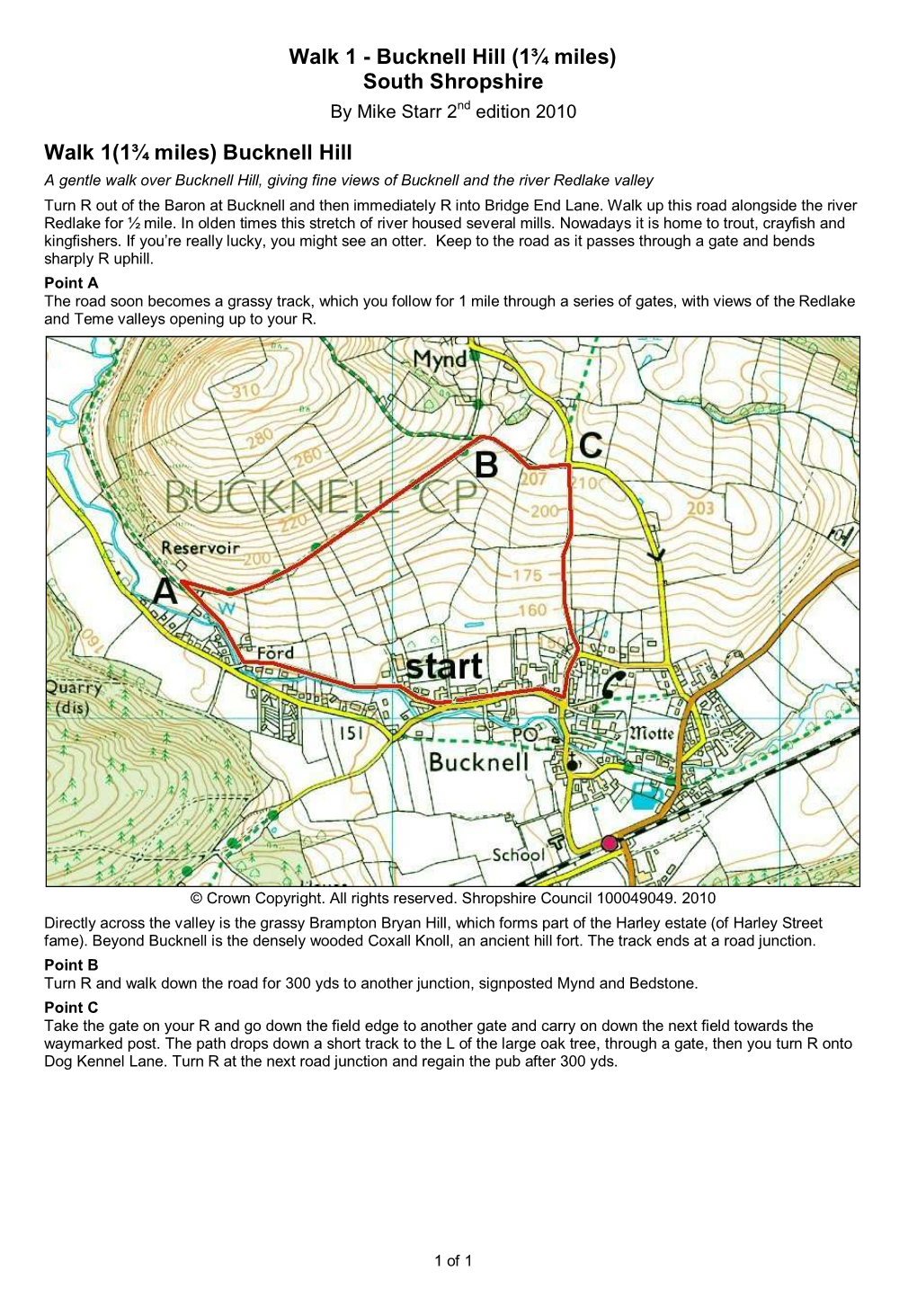 Walk 1 - Bucknell Hill (1¾ Miles) South Shropshire