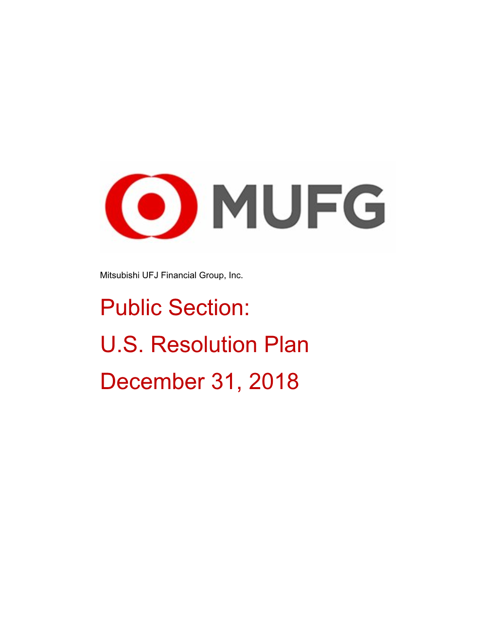 2018 MUFG U.S. Resolution Plan Public Section