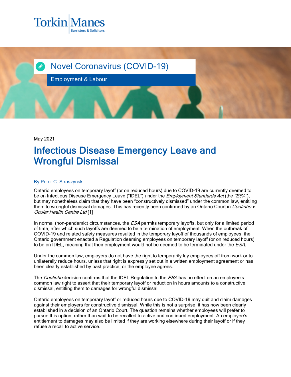 Infectious Disease Emergency Leave and Wrongful Dismissal